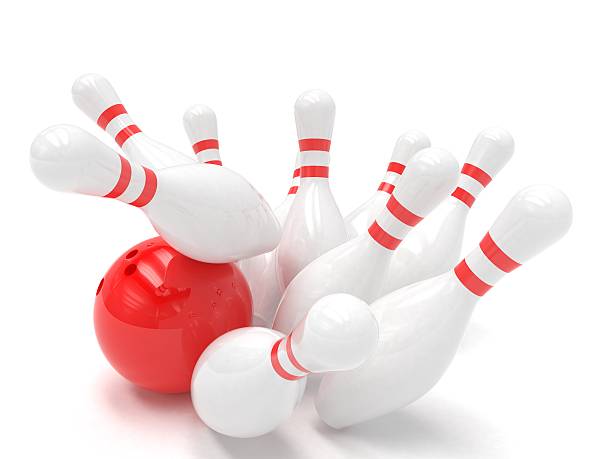 istock Bowling ball and skittles isolated 483854218