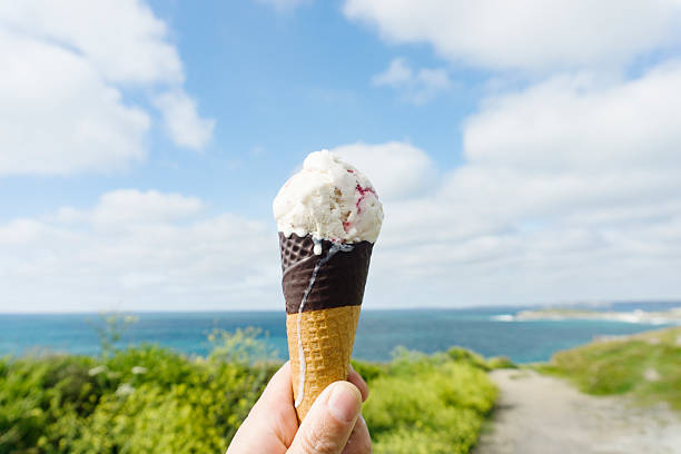 istock Strawberry ripple ice cream at the coast. 483854282