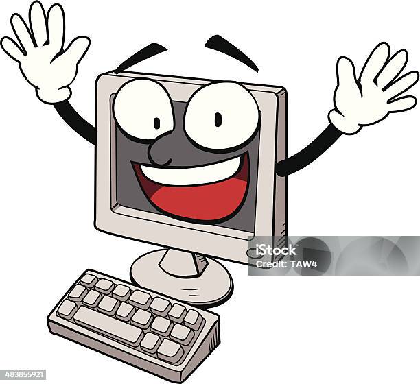 Happy Computer Stock Illustration - Download Image Now - Cartoon ...