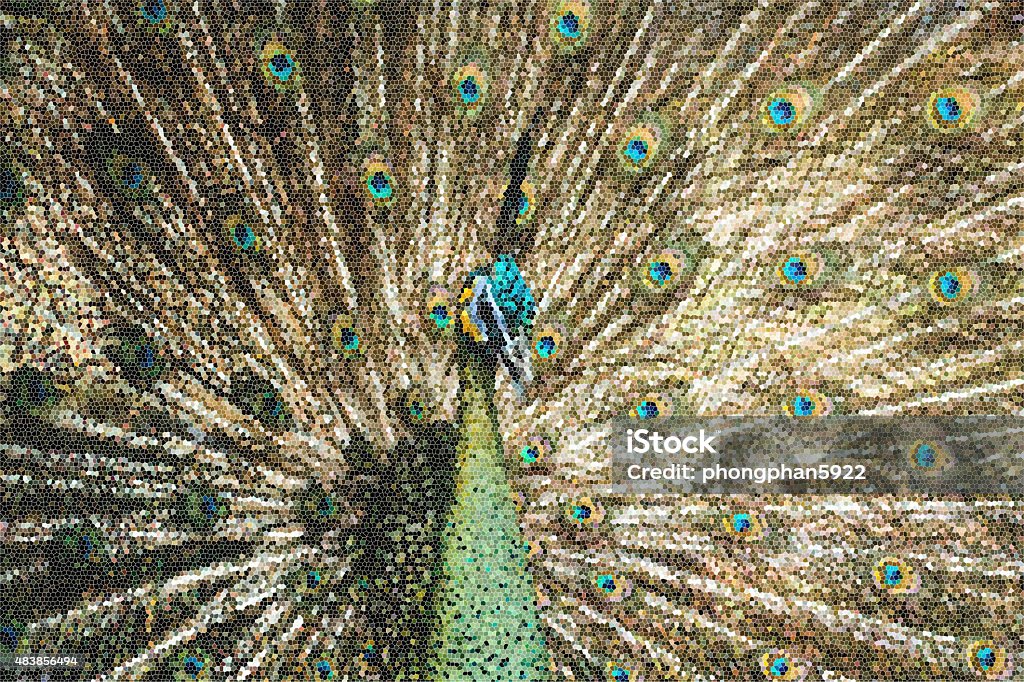 Stain glass effect golden peacock dancing 2015 Stock Photo