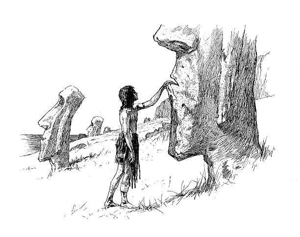 ilustrações de stock, clip art, desenhos animados e ícones de homem tocando moai - moai statue