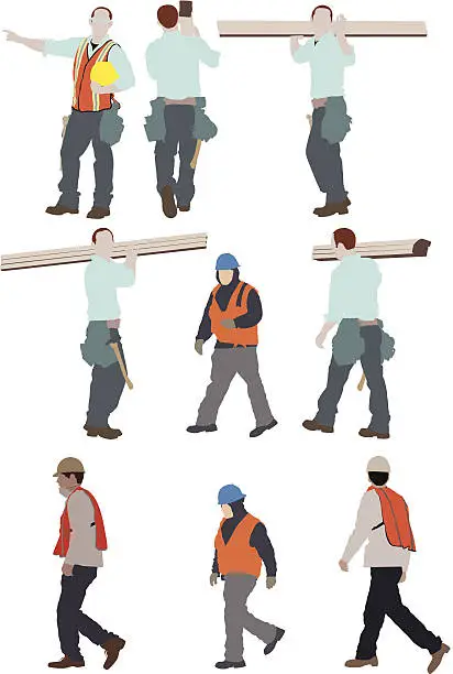 Vector illustration of Multiple images of manual workers