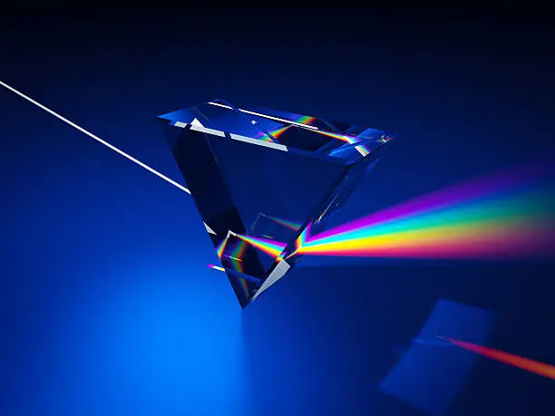 Triangular prism dispersing light. Cg-image.