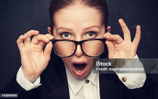 Surprised Funny Teacher In Glasses Shouts Stock Photo - Download Image Now - Adult, Adults Only, Authority