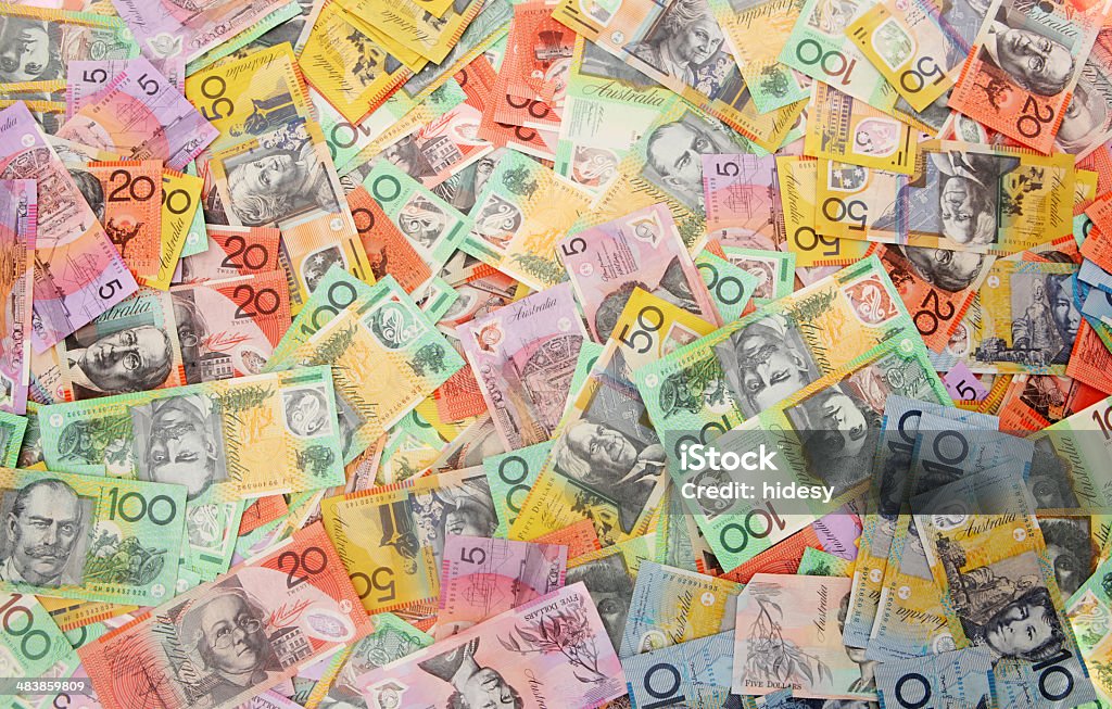 Aussie Money Background Australian money on white Australian Currency Stock Photo