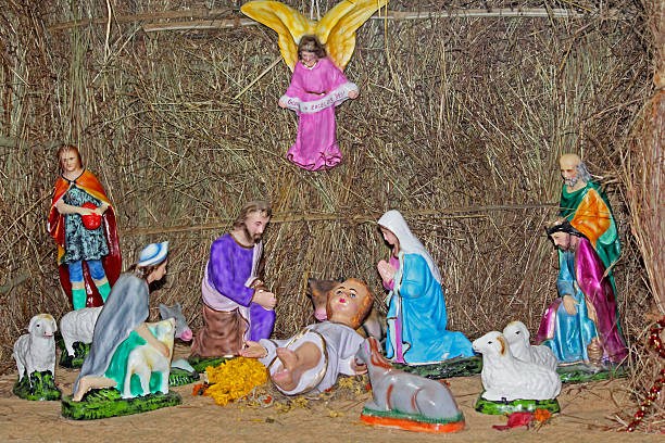 istock Nativity set with old plaster figurines, India 483861179