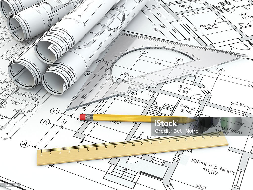 Conceito de drawing. projectos e elaboração de ferramentas. - Royalty-free Apartamento Municipal Foto de stock