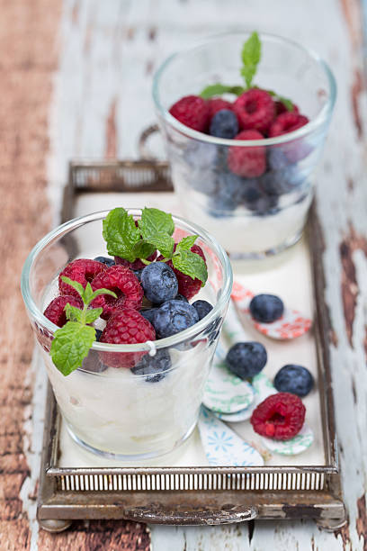 istock Yogurt with fresh berries in a glass jars 483871348