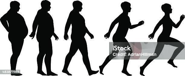 Fat To Fit Stock Illustration - Download Image Now - Overweight, In Silhouette, Men