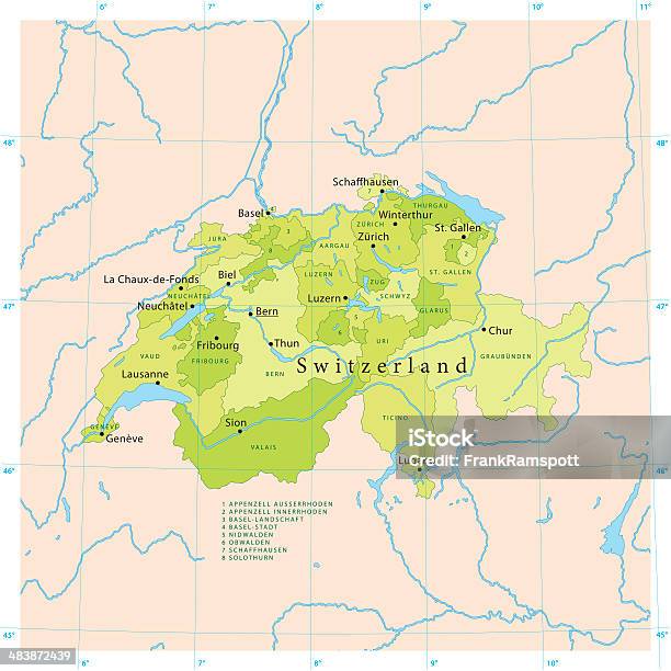 Svizzera Mappa Vettoriale - Immagini vettoriali stock e altre immagini di Carta geografica - Carta geografica, Svizzera, Città di Zurigo