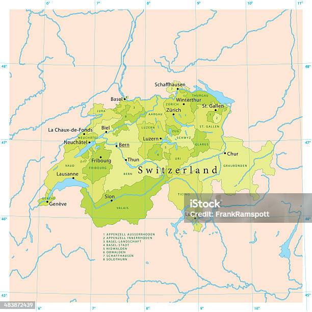 스위스 벡터 맵 스위스에 대한 스톡 벡터 아트 및 기타 이미지 - 스위스, 지도, 취리히