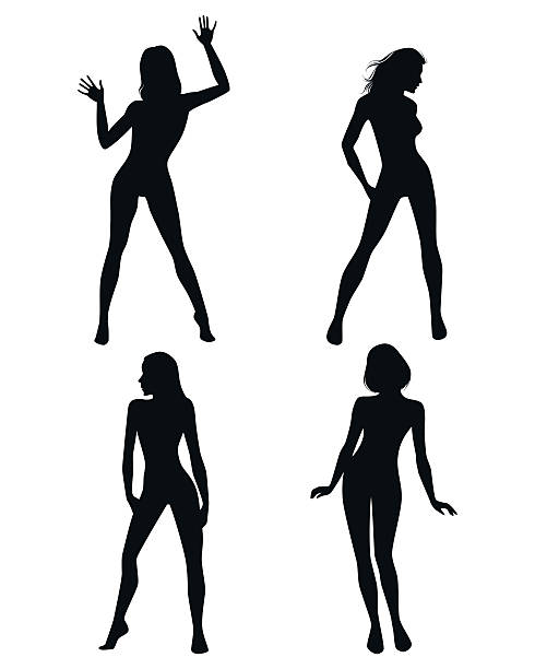 4 걸스 실루엣 - the human body dancing female silhouette stock illustrations