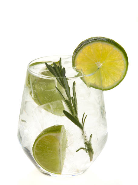 istock Gin and tonic cocktail with lime over white background. 483873500