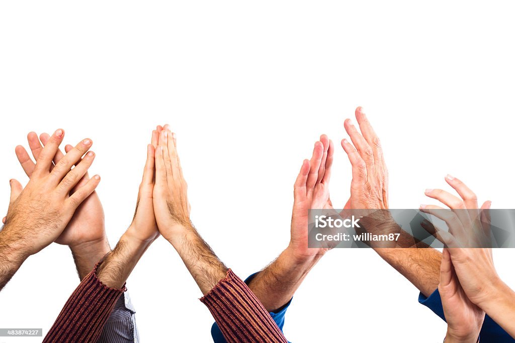 Hands Raised Up Clapping on White Background Applauding Stock Photo