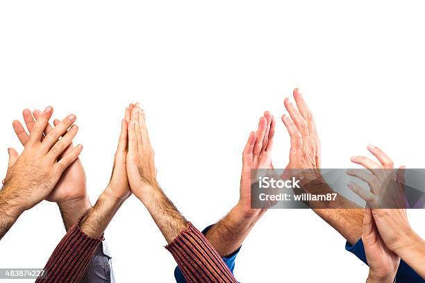 Hands Raised Up Clapping On White Background Stock Photo - Download Image Now - Applauding, Clapping, Sea Of Hands