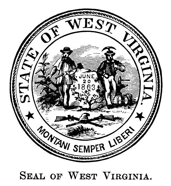 ilustraciones, imágenes clip art, dibujos animados e iconos de stock de junta de west virginia-antigüedades de grabado - state seal