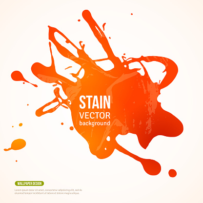 Splatter Paint Banner. Vector Illustration. Orange Painted Background with Acrylic Paint Splash. Ink Spot isolated on white. Abstract Banner Paints. Background for card, poster, identity design