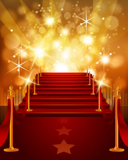 Red Carpet with Bright Yellow Background Red Carpet with Bright Yellow Background.Each element in a separate layers.Very easy to edit vector EPS10 file.It has transparent layers with blend effects. red carpet stock illustrations