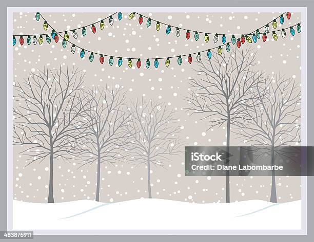 Snowy Park With Trees Christmas Lights Stock Illustration - Download Image Now - Christmas Lights, String, Cartoon
