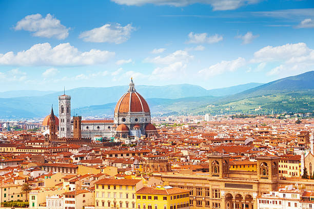 Panorama of Florence and Saint Mary Panorama of Florence and Saint Mary of the Flower in Florence bell tower tower photos stock pictures, royalty-free photos & images