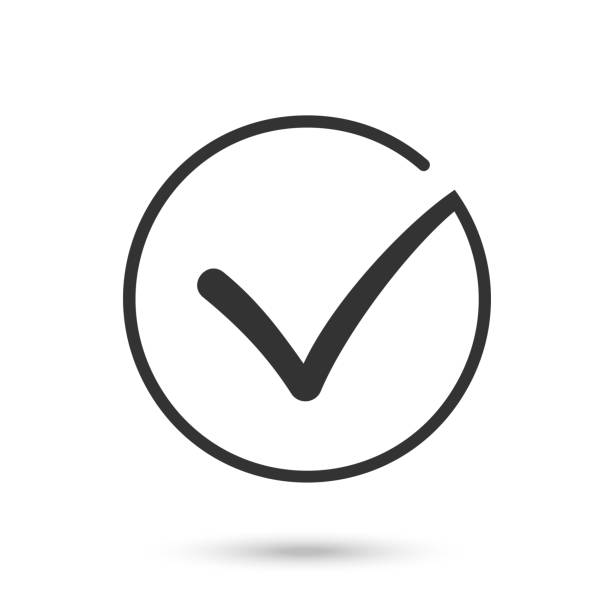 Check mark. Flat icon. Black button for web. Vector eps10 Different black and white vector check mark or tick in circle conceptual of confirmation acceptance positive passed voting agreement true or completion of task on a list. Flat illustration EPS10 voting queues stock illustrations