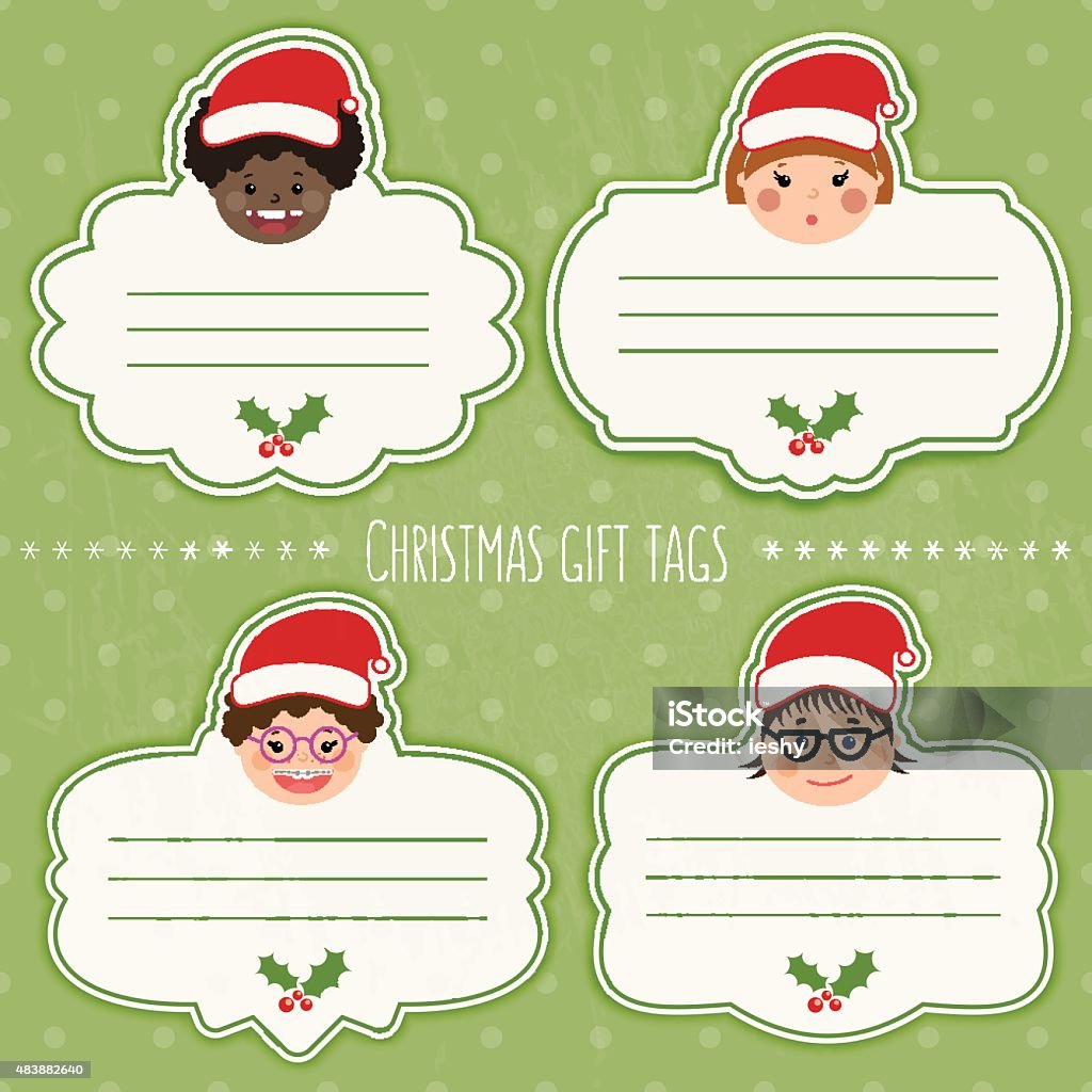 Vector Set Of Christmas Gift Tags With Childrens Smiling Faces Stock  Illustration - Download Image Now - iStock