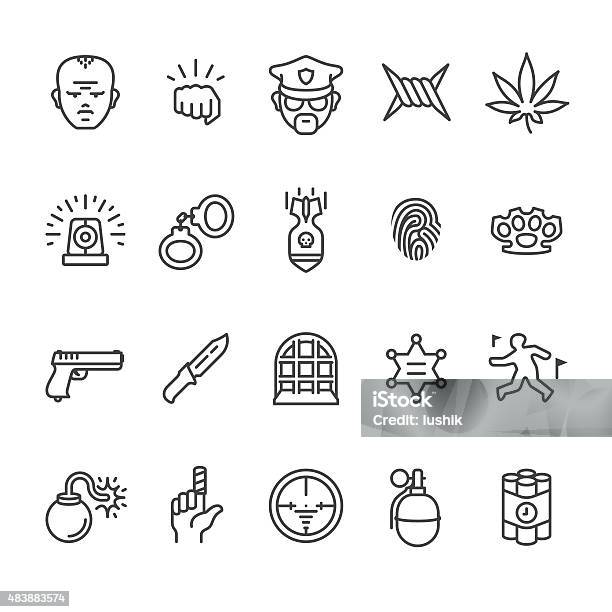 Crime Related Vector Icons Stock Illustration - Download Image Now - Bullying, Violence, Handgun