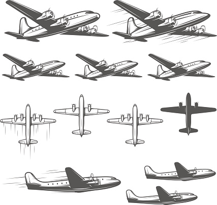 Vintage airplanes from different angles.