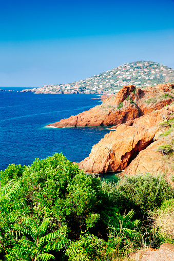 French Riviera coastline in the Var Department of Provence Cote d'Azur looking towards Antheor. AdobeRGB colorspace.