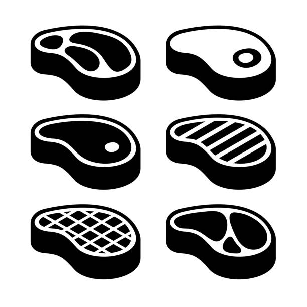 steak-icons set. vektor - - steak meat strip steak restaurant stock-grafiken, -clipart, -cartoons und -symbole