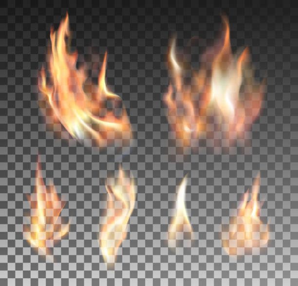 Set of realistic fire flames on transparent background Set of realistic fire flames on transparent background. Special effects. Vector illustration. Translucent elements. Transparency grid transparent background stock illustrations