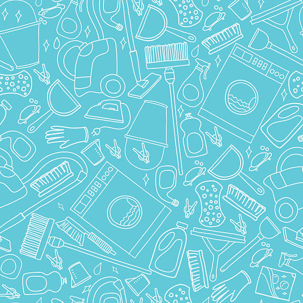 Vector doodle pattern of cleaning tools. Vector doodle pattern of cleaning tools. Cleaning service. Cleaning supplies nail brush stock illustrations