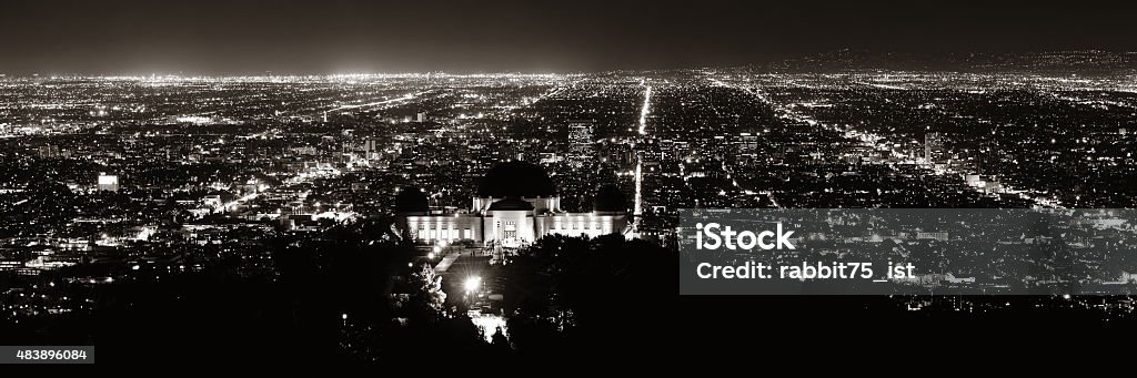 Los Angeles at night Los Angeles at night with urban buildings and Griffith Observatory 2015 Stock Photo