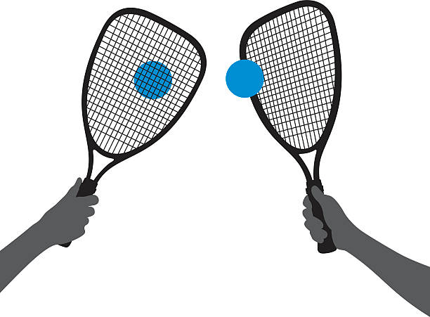 손 쥠 racquetball 래킷 실루엣 - tennis serving silhouette racket stock illustrations