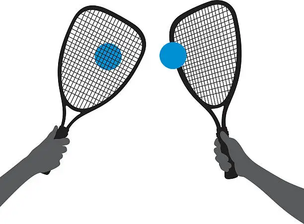 Vector illustration of Hand Holding Racquetball Racquet Silhouettes