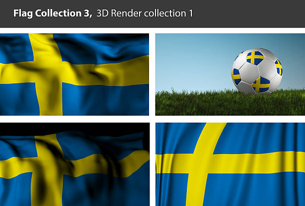 abstrato bandeira da suécia, a suécia fundo abstrato (renderização em 3d - day sky swedish flag banner imagens e fotografias de stock