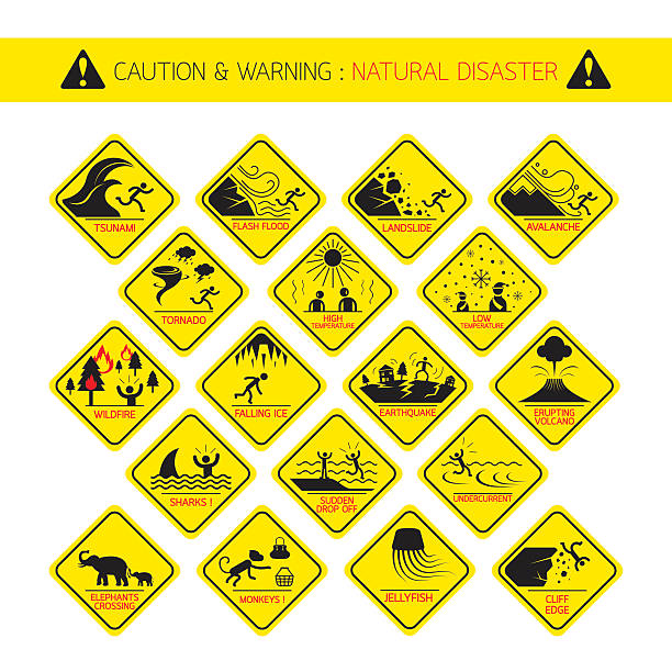 자연 재해 경고 징후를 - disaster natural disaster earthquake fire stock illustrations