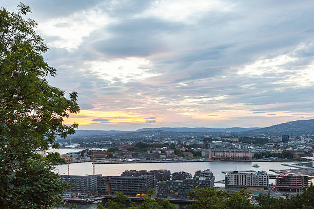 istock View from Ekeberg to Oslo harbor  and Barcode at dusk. 483901348