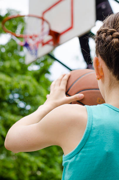istock Girl about to shoot basketball 483905618