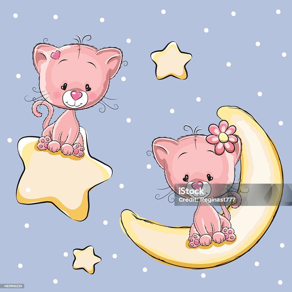 Lovers Cats Valentine card with Lovers Cats on a moon and star 2015 stock vector