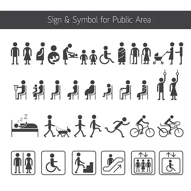 Vector illustration of People Pictogram Signs and Symbols for Public Area