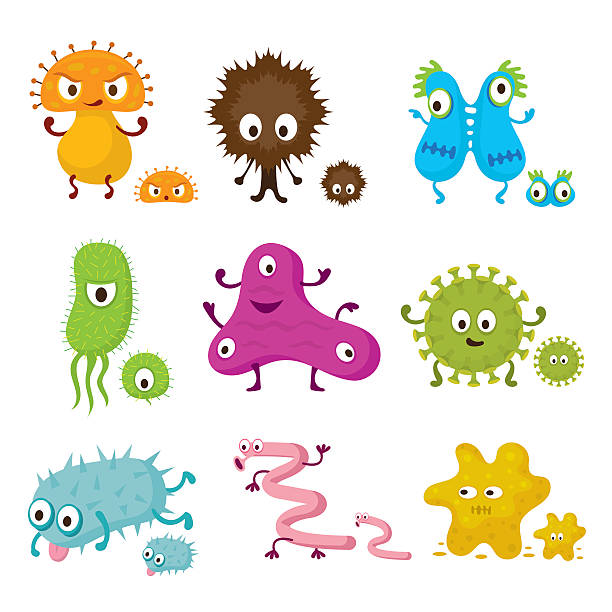 귀여운 세균 자 컬렉션 세트 - virus computer bug flu virus bacterium stock illustrations