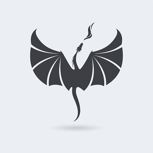 Flying Dragon icon Stylized rising flying Dragon breathing fire. Logo in grey color.  Vector illustration. Works well as a tattoo, icon, print or mascot. year of the snake stock illustrations