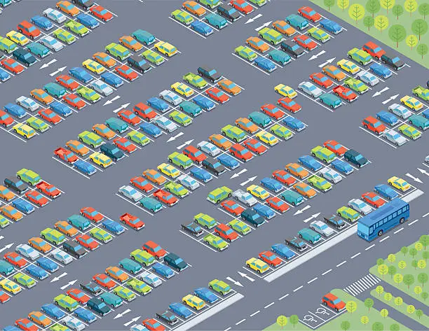 Vector illustration of Isometric, Parking Lot