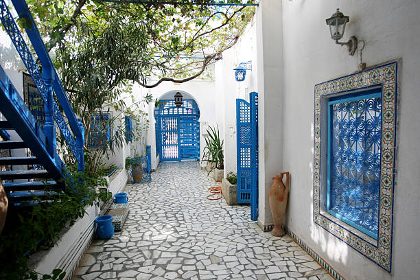 Courtyard in Sidi Bou Said stock photo