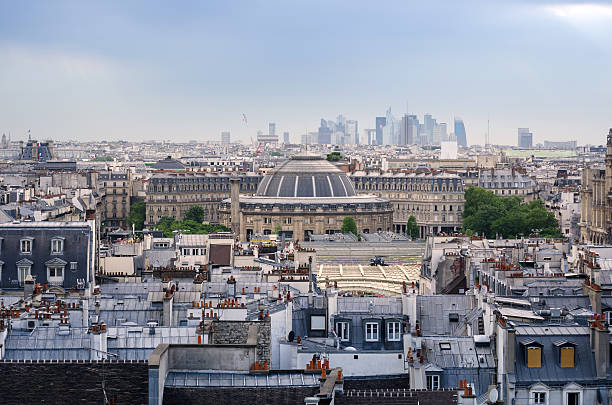 Jardin Nelson Mandela Covered Market with Paris Skyline Jardin Nelson Mandela Covered Market with Paris Skyline. View form Pompidou Center pompidou center stock pictures, royalty-free photos & images