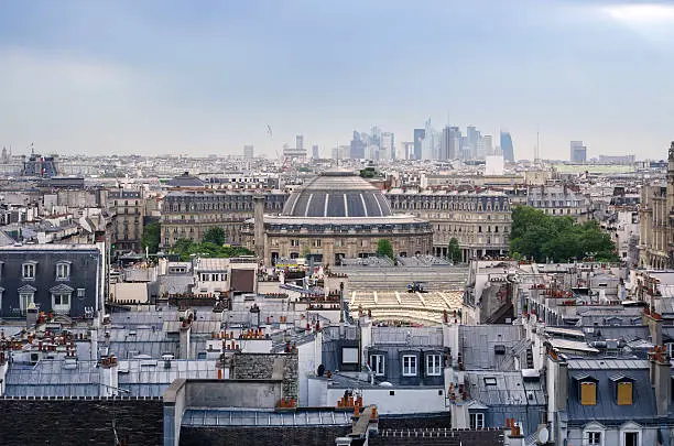 Jardin Nelson Mandela Covered Market with Paris Skyline. View form Pompidou Center