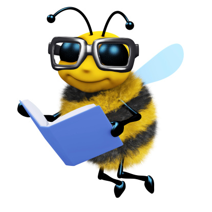 3d render of a bee reading a book