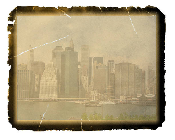 istock Old photo paper texture with  Lower Manhattan skyline 483917835