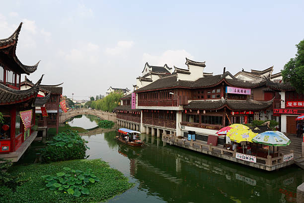 Shanghai, China - August 4, 2015: People at Qibao Old Town. It is a historic area in the Minhang District of Shanghai, China.